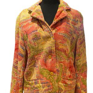 Coldwater Creek Vintage Women's Petite Multicolor Woven Tapestry Blazer sz 12P